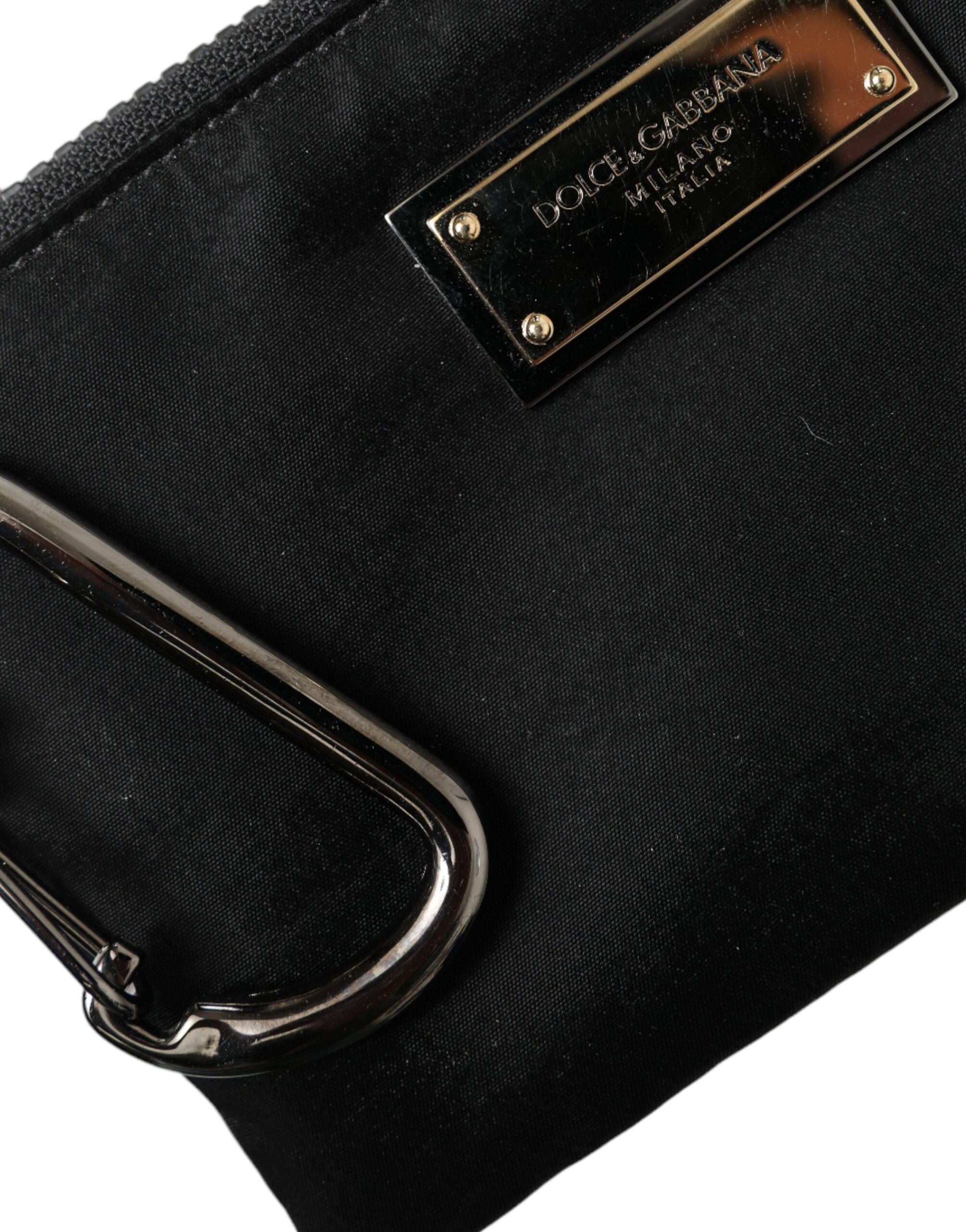 Dolce & Gabbana Black Nylon Logo Plaque Keychain Bag Clutch